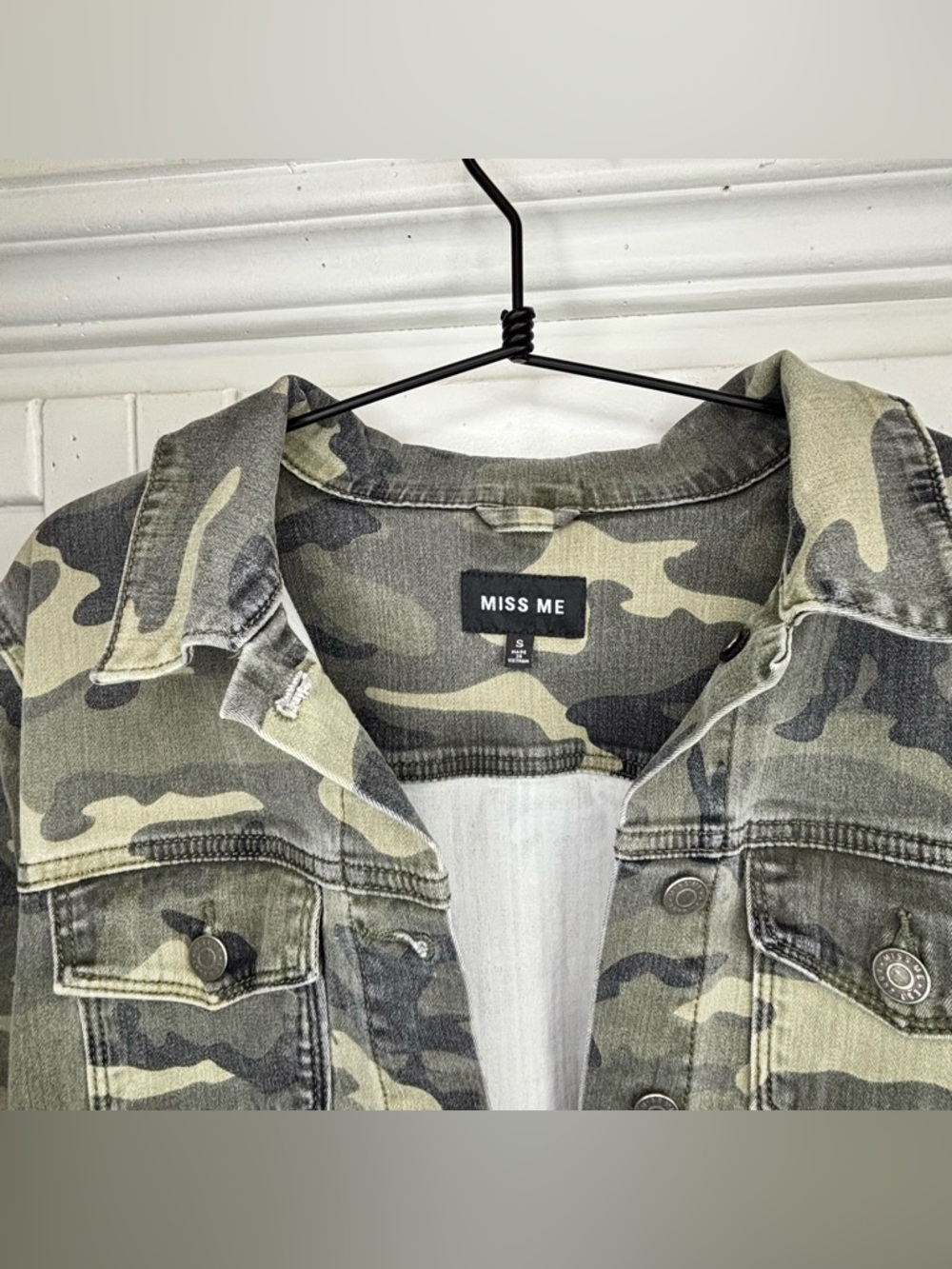 MISS ME CAMO JACKET • SIZE Small • STRETCH DENIM - Picture 5 of 13